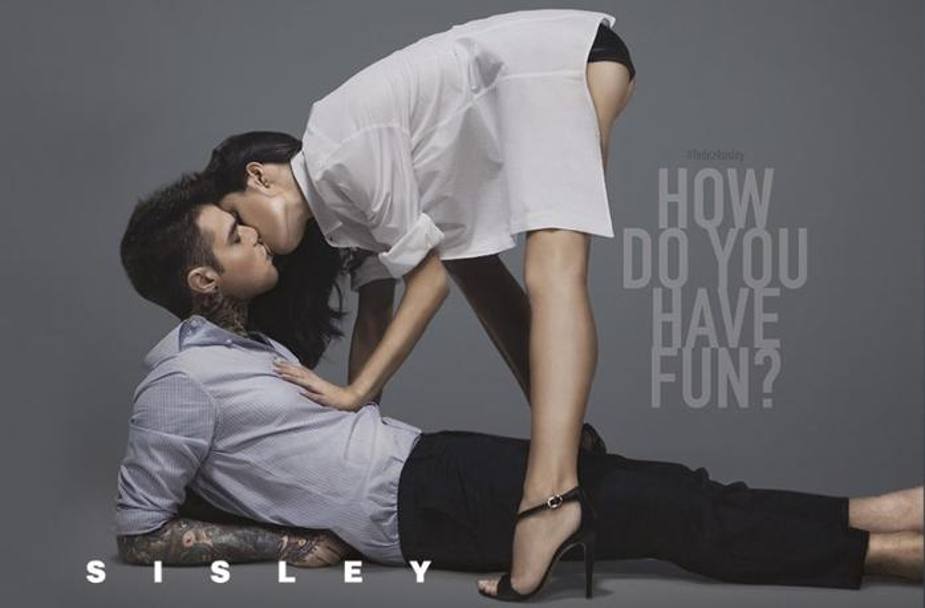 Fedez e la fidanzata Giulia Valentina in uno degli scatti firmati dal fotografo americano Wayne Maser per la campagna primavera/estate 2015 di Sisley